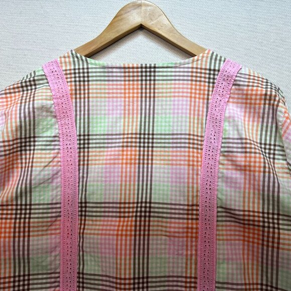 Lands End Womens Blouse Top Size1X Muticolor Plaid Keyhole Neck Casual Retro - Picture 11 of 12